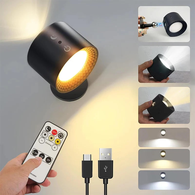 LED cabeça dupla lâmpada de parede com controle remoto, 360 °